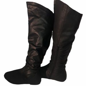 Twisted Dark Navy Blue Ruched Knee High Boots 8W